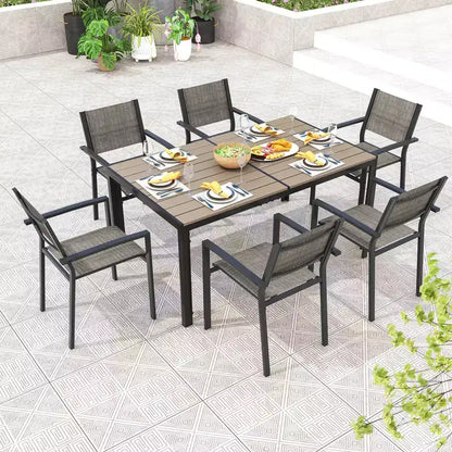Costway Ensemble repas de jardin 7 pièces avec 6 chaises empilables et grande table rectangulaire
