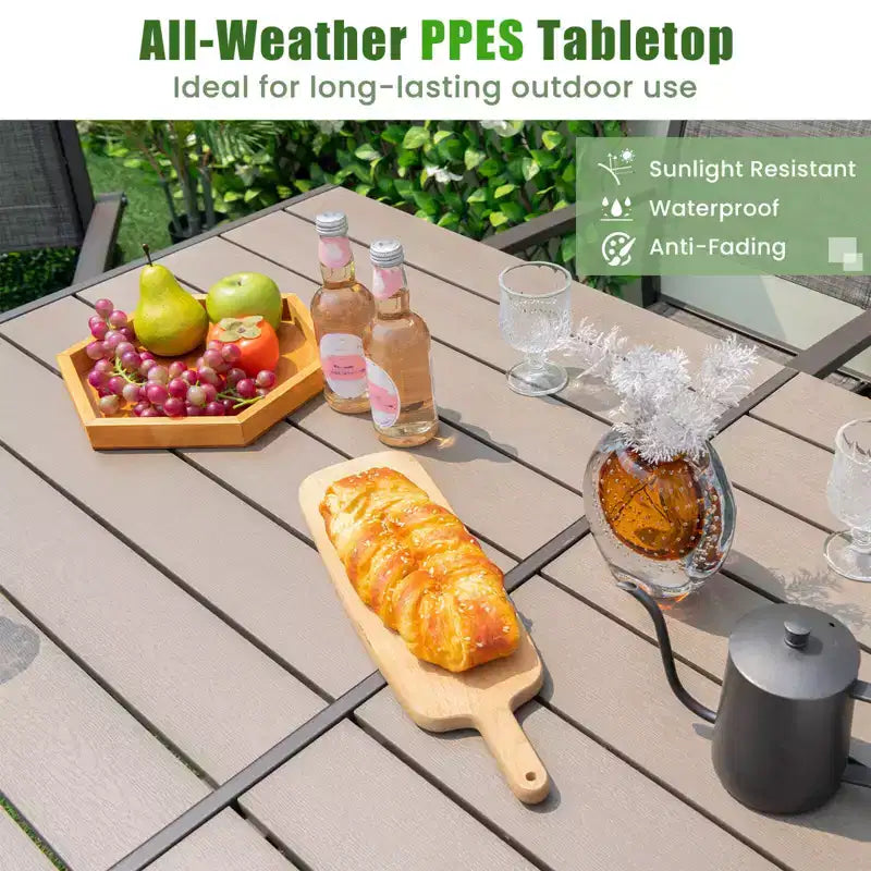 Costway Ensemble repas de jardin 7 pièces avec 6 chaises empilables et grande table rectangulaire