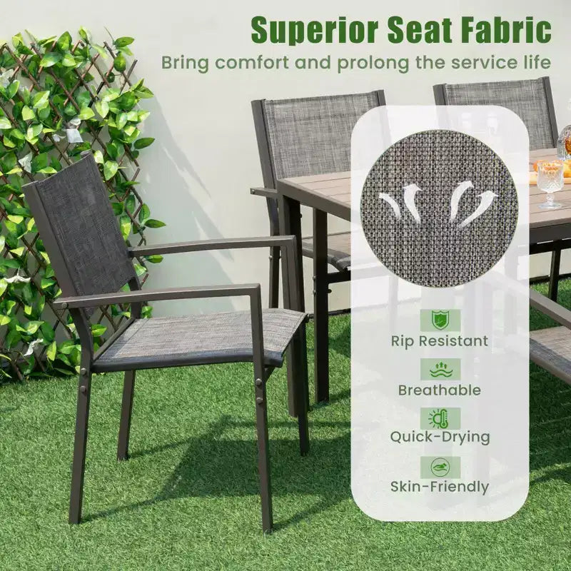 Costway Ensemble repas de jardin 7 pièces avec 6 chaises empilables et grande table rectangulaire