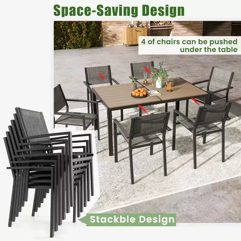 Costway Ensemble repas de jardin 7 pièces avec 6 chaises empilables et grande table rectangulaire