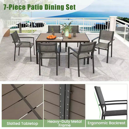 Costway Ensemble repas de jardin 7 pièces avec 6 chaises empilables et grande table rectangulaire