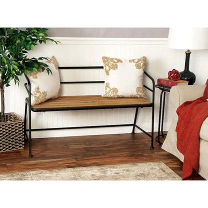 Metal Bench with Wood Seat - Black - Roche River Dcor. - 18Wx45Lx28H