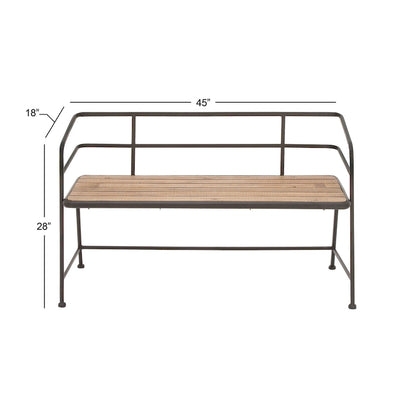Metal Bench with Wood Seat - Black - Roche River Dcor. - 18Wx45Lx28H