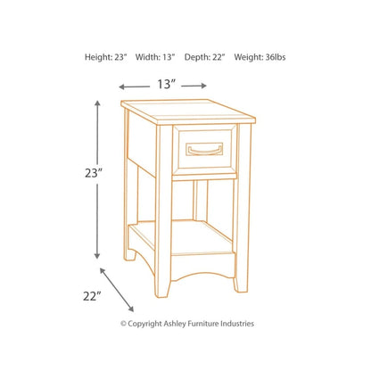 Signature Design by Ashley Breegin Brown Finish Wood Chairside End Table - 13 W x 22.13 D x 23.13 H
