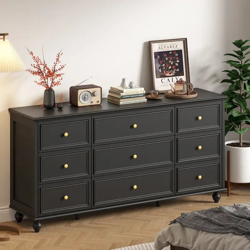 63W Wood Dresser Bedroom Storage Drawer Organizer Closet 9 Drawer