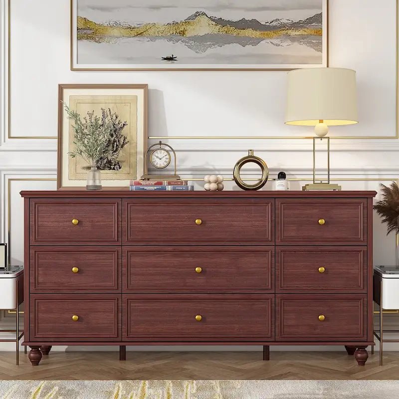 63W Wood Dresser Bedroom Storage Drawer Organizer Closet 9 Drawer