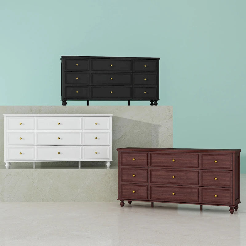 63W Wood Dresser Bedroom Storage Drawer Organizer Closet 9 Drawer
