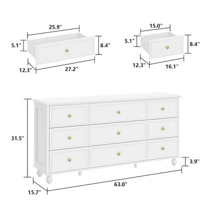 63W Wood Dresser Bedroom Storage Drawer Organizer Closet 9 Drawer