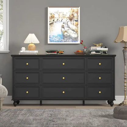 63W Wood Dresser Bedroom Storage Drawer Organizer Closet 9 Drawer