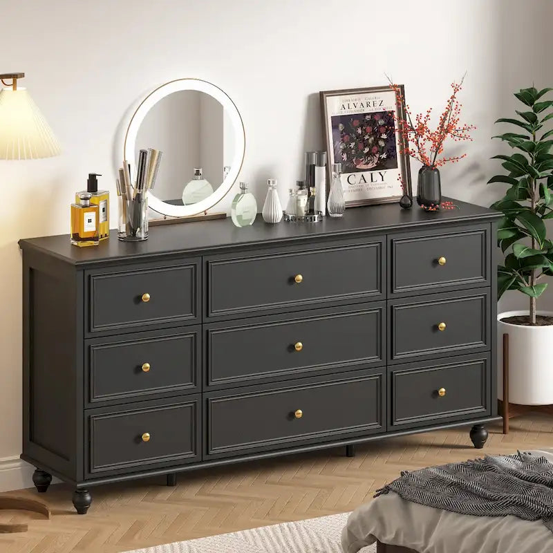 63W Wood Dresser Bedroom Storage Drawer Organizer Closet 9 Drawer
