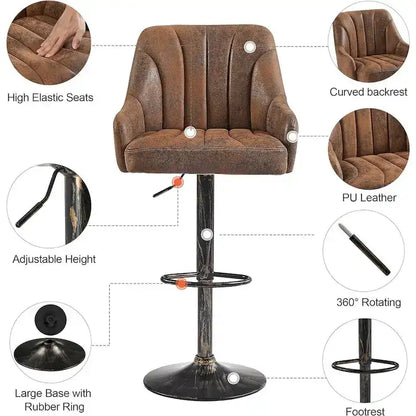 Adjustable Armless Swivel PU Leather Bar Stools Chrome Air Lift Counter Height Stools Set of 4