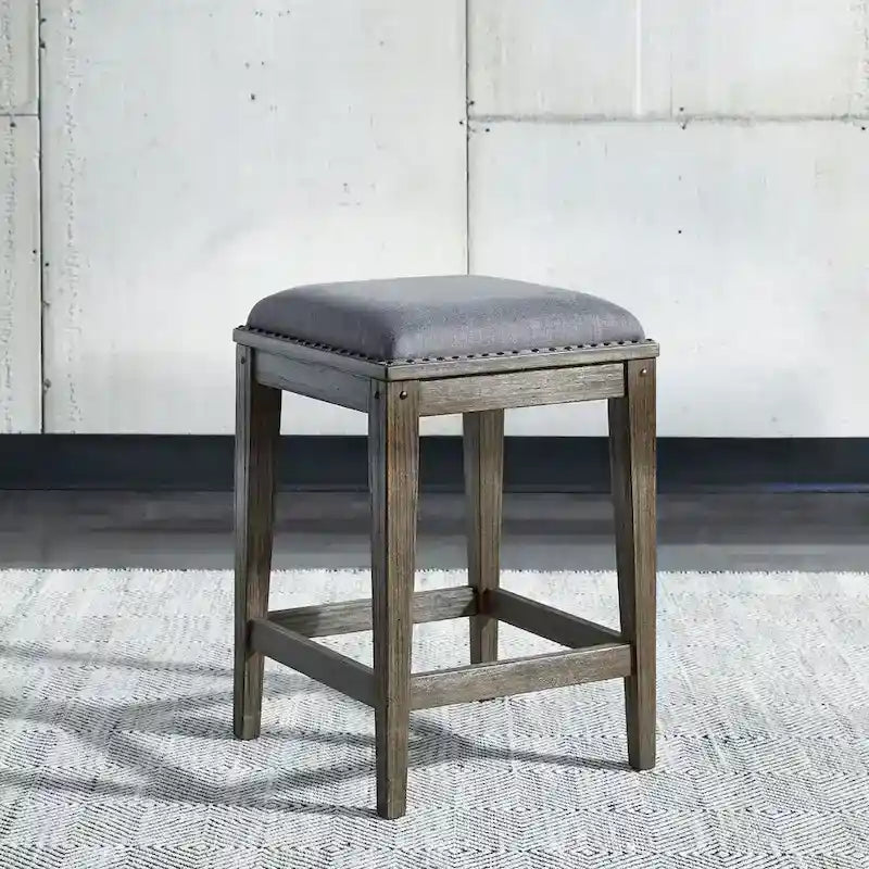 Weathered Beaten Bark Antique Pewter Metal Upholstered Console Stool - 17x17x26