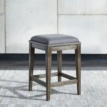  Weathered Beaten Bark Antique Pewter Metal Upholstered Console Stool - 17x17x26