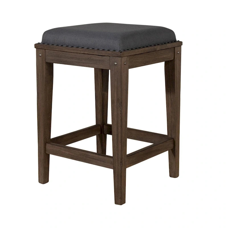 Weathered Beaten Bark Antique Pewter Metal Upholstered Console Stool - 17x17x26
