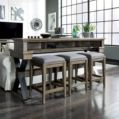 Weathered Beaten Bark Antique Pewter Metal Upholstered Console Stool - 17x17x26