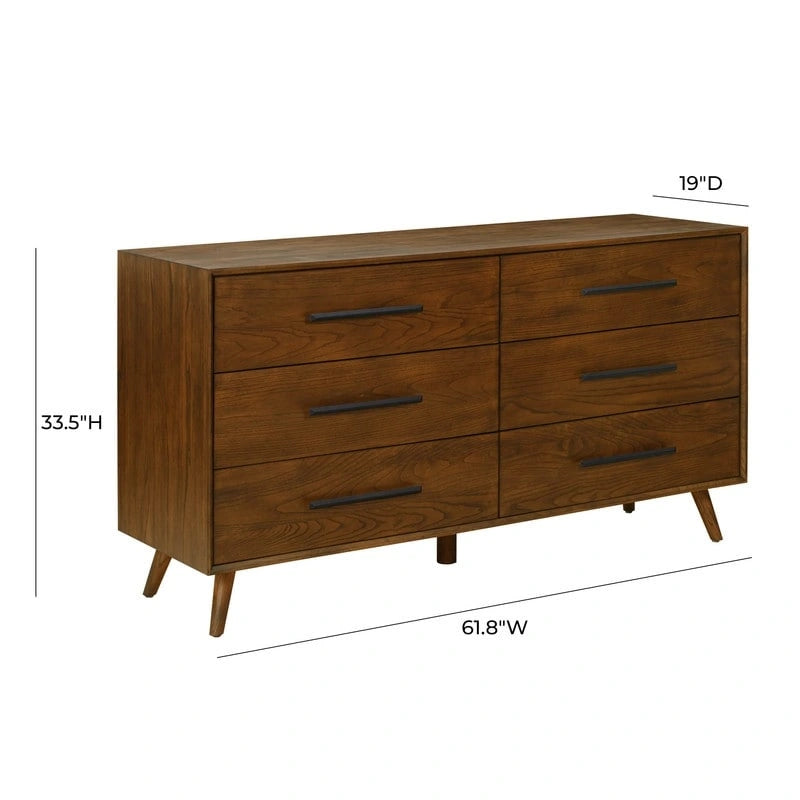 Emery Pecan 6 Drawer Wood Dresser