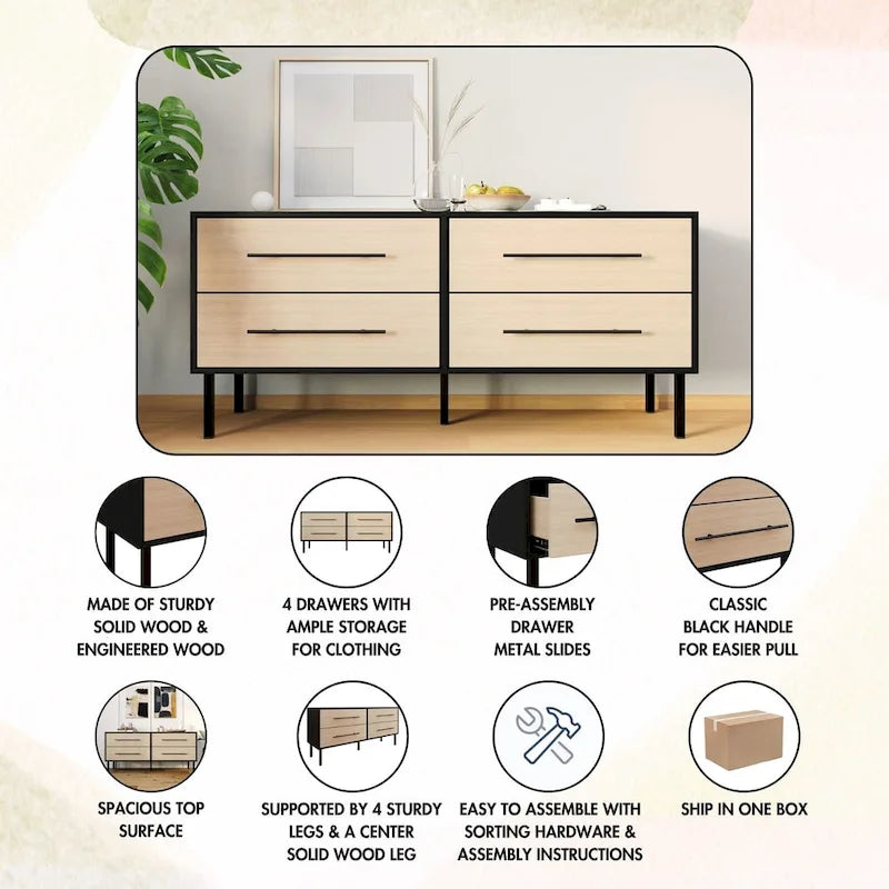 CraftPorch Transitional 4-Drawers Wooden Dresser