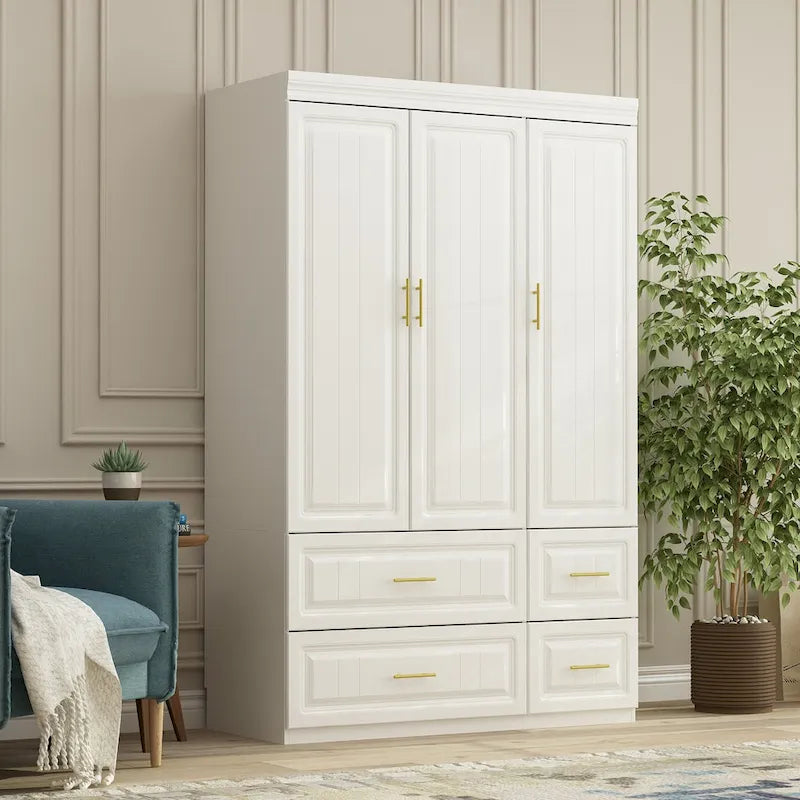 Large Wooden Wardrobe Armoire with Raised Panel Closet Storage Cabinet