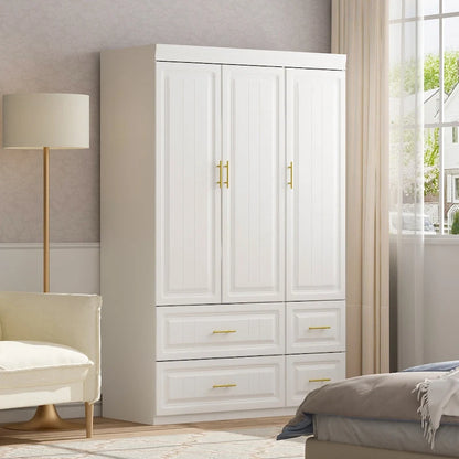 Large Wooden Wardrobe Armoire with Raised Panel Closet Storage Cabinet