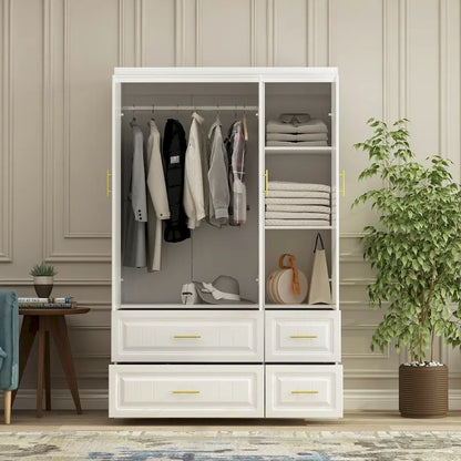 Large Wooden Wardrobe Armoire with Raised Panel Closet Storage Cabinet