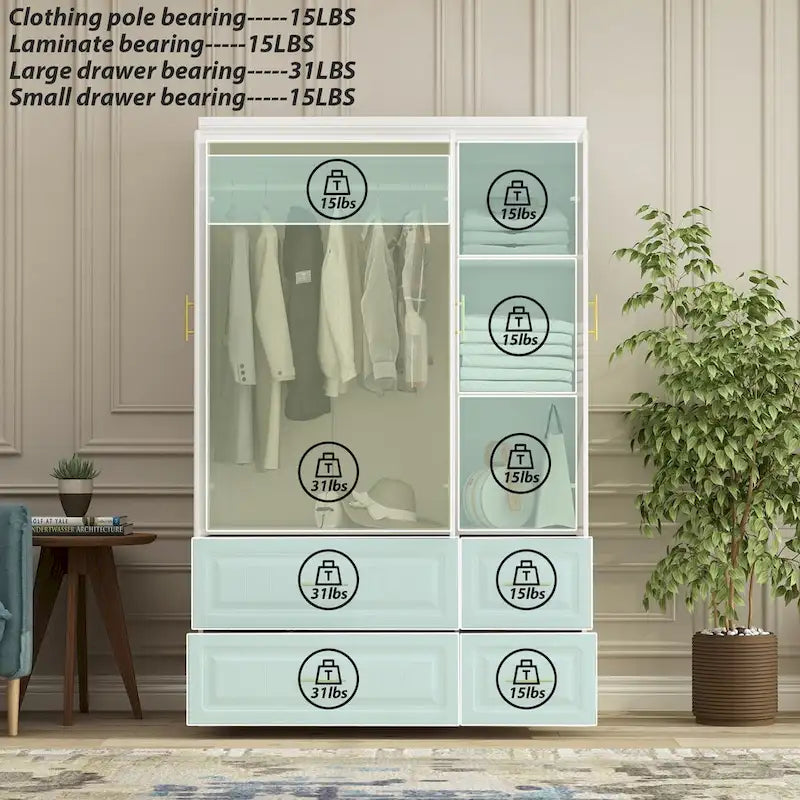 Large Wooden Wardrobe Armoire with Raised Panel Closet Storage Cabinet