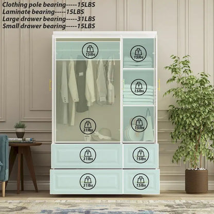 Large Wooden Wardrobe Armoire with Raised Panel Closet Storage Cabinet