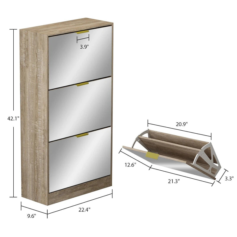 Timechee Mirrored Flip Drawer Shoe Cabinet Storage Cabinet Organizer