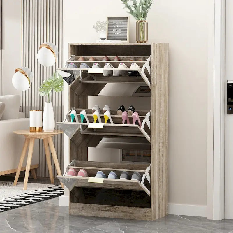 Timechee Mirrored Flip Drawer Shoe Cabinet Storage Cabinet Organizer