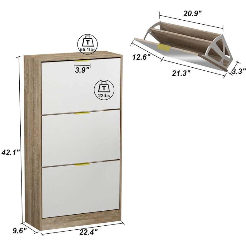 Timechee Mirrored Flip Drawer Shoe Cabinet Storage Cabinet Organizer