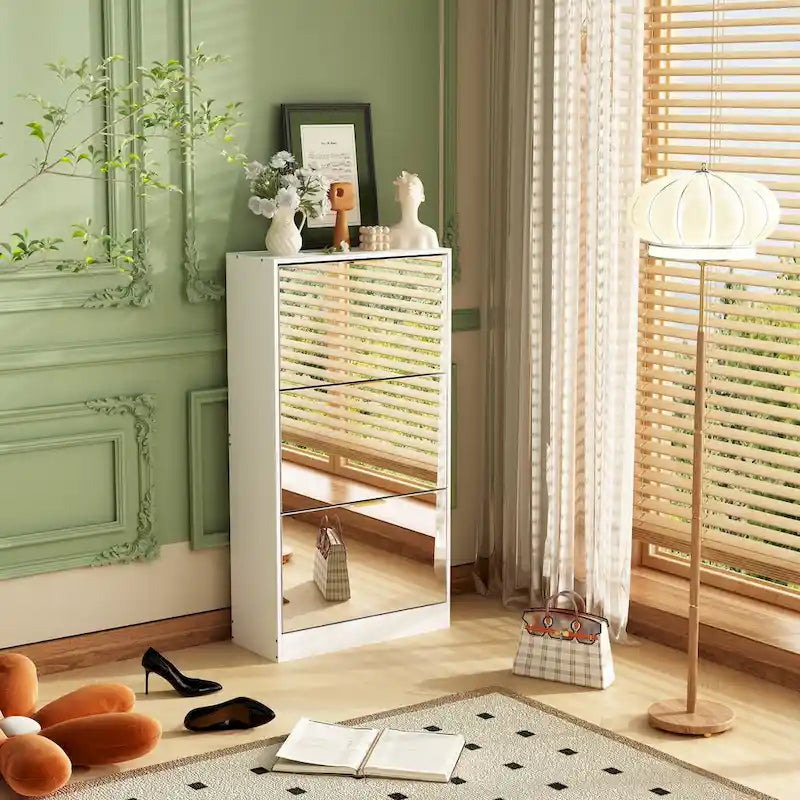 Timechee Mirrored Flip Drawer Shoe Cabinet Storage Cabinet Organizer