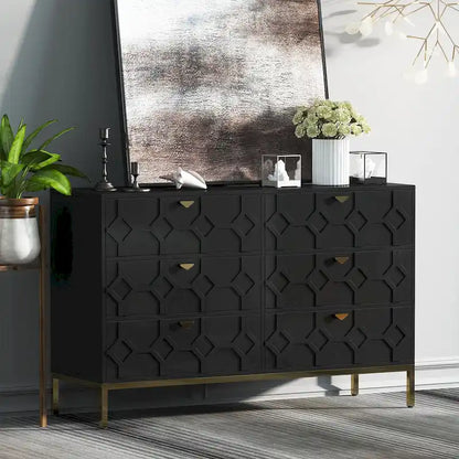 Clihome Wooden Storage 6 Drawer Double Dresser for Bedroom