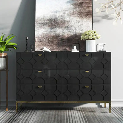 Clihome Wooden Storage 6 Drawer Double Dresser for Bedroom