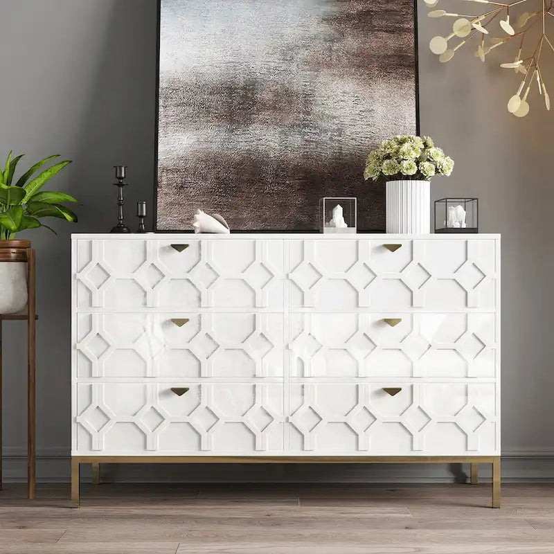 Clihome Wooden Storage 6 Drawer Double Dresser for Bedroom