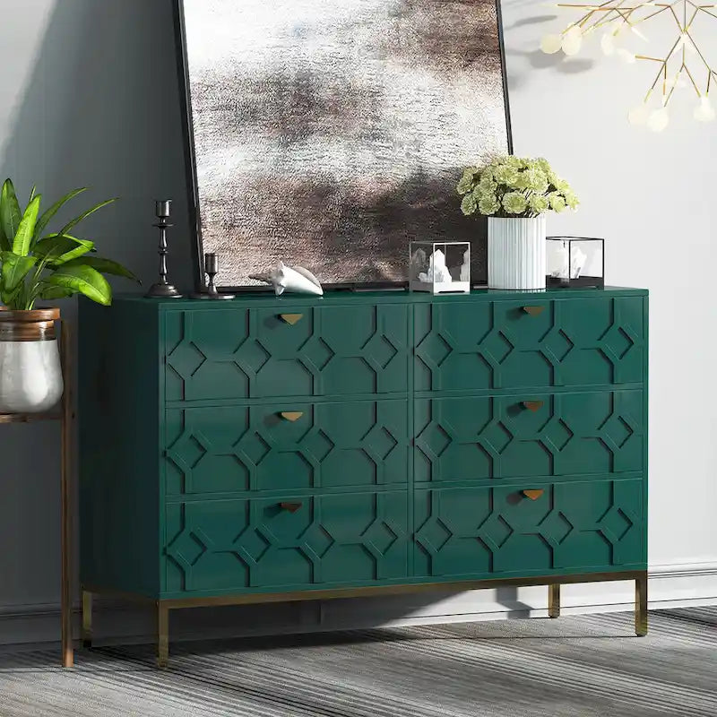 Clihome Wooden Storage 6 Drawer Double Dresser for Bedroom