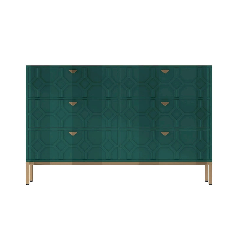 Clihome Wooden Storage 6 Drawer Double Dresser for Bedroom