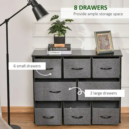 HOMCOM 8-Drawer Dresser, 3-Tier Fabric Chest of Drawers, Storage Tower Organizer Unit with Steel Frame Wooden Top for Bedroom
