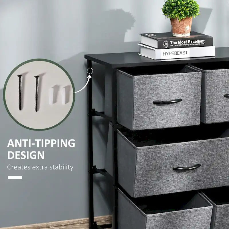 HOMCOM 8-Drawer Dresser, 3-Tier Fabric Chest of Drawers, Storage Tower Organizer Unit with Steel Frame Wooden Top for Bedroom