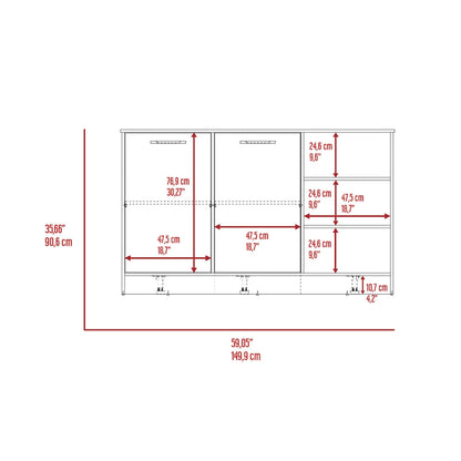 Ginger 59-inch Wide Kitchen Island with 3 Open Shelves and 2 Cabinets