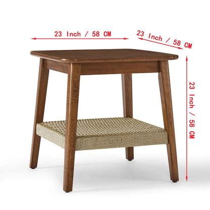 23 Mid-Century Side Table with Woven Shelf
