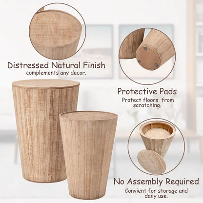 COZAYH Farmhouse Nesting Barrel Side Table, Rustic Space Saving Storage End Table Set, Natural Distressed Finish