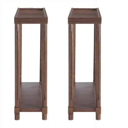 New Ridge Home Goods Harrison Narrow Side End Tables with Shelf, Set of 2, Antique Chestnut