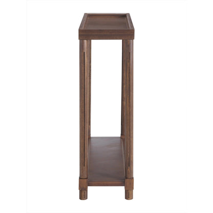 New Ridge Home Goods Harrison Narrow Side End Tables with Shelf, Set of 2, Antique Chestnut