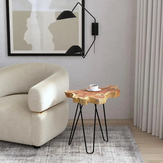 Natural Live-Edge Teak Wood Table With Iron Legs by East at Main