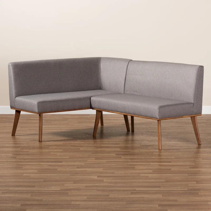 Odessa Grey Fabric and Walnut Wood 2-PC Dining Nook Banquette Set