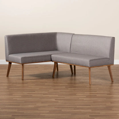 Odessa Grey Fabric and Walnut Wood 2-PC Dining Nook Banquette Set