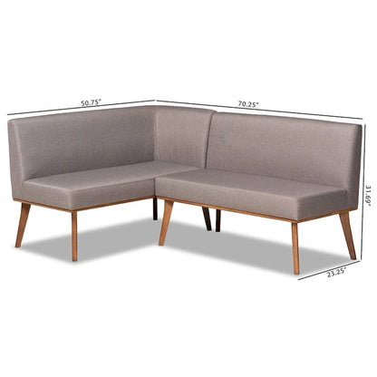Odessa Grey Fabric and Walnut Wood 2-PC Dining Nook Banquette Set