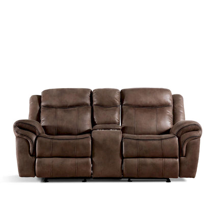 Verne Brown Manual Microsuede Glider Reclining Loveseat with Center Storage Console