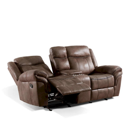 Verne Brown Manual Microsuede Glider Reclining Loveseat with Center Storage Console