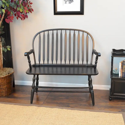 Windsor Bench Antique Black | 44" W x 41" H | 350 lb Capacity | Wood Entryway Seat