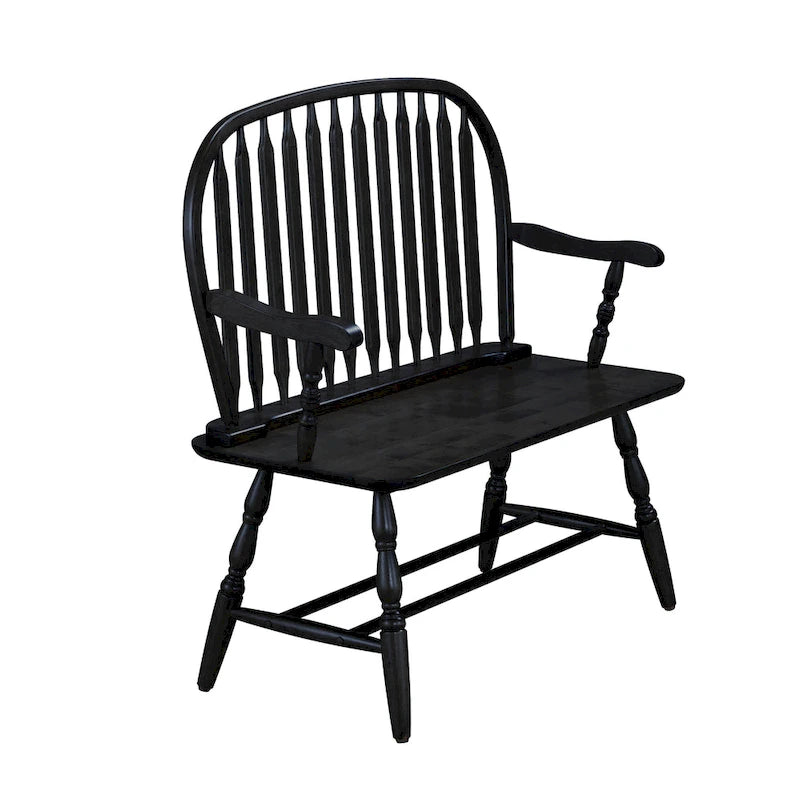 Windsor Bench Antique Black | 44" W x 41" H | 350 lb Capacity | Wood Entryway Seat